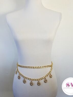 Gold Layered Chain Belt With Sun Charm